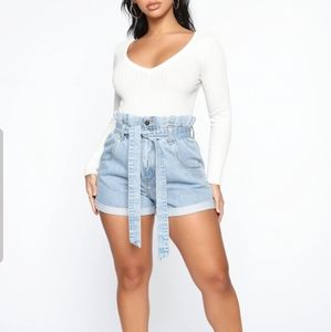 Melanie Paper Bag Denim Shorts - Light Wash